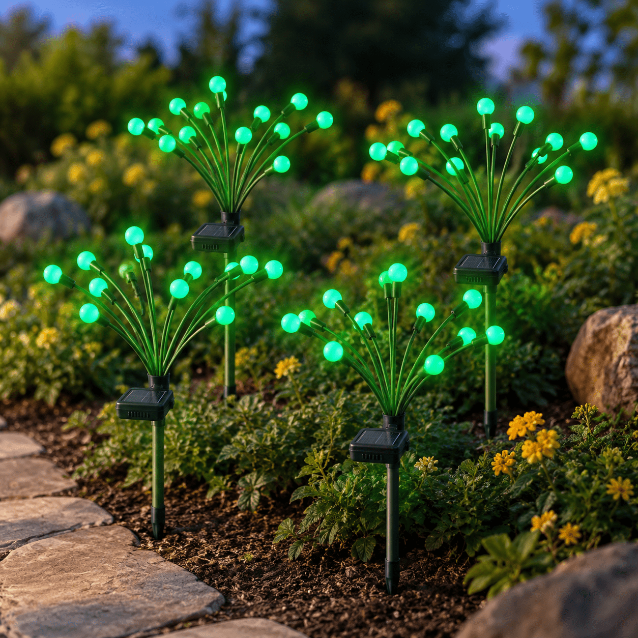 Weatherproof Firefly Green Solar Swaying Firefly Lights, 4 Pack, 32 LED Waterproof Outdoor ...