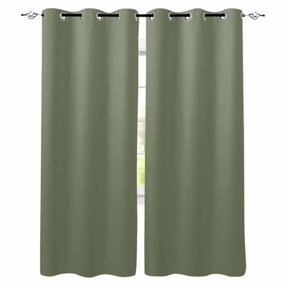 Green Solid Color Blackout Curtains for Bedroom/Living Room, Thermal Insulated Kitchen Curtains, Aesthetics Contemporary Luxury Grommet Darkening Window Treatment Drapes 52"x72"x2