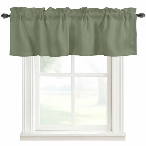 Green Solid Color Farmhouse Short Window Curtain Valances, Aesthetics Contemporary Luxury Rod Pocket Kitchen Valances for Living Room Bedroom Bathroom Cafe 42" x 12"