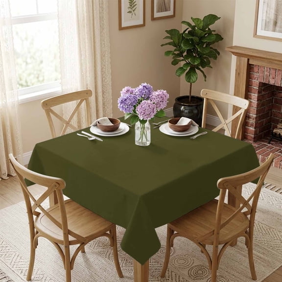 Green Solid Color Square Tablecloth 54x54 Inch Dark Olive Waterproof Polyester Tablecloth for Dining Table, Washable Table Cover for Kitchen Dining Room Wedding Decoration,Stain Resistant