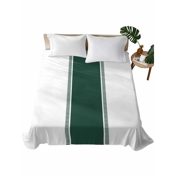 Green Solid Color Texture Twin Size Flat Sheet Only, Hotel Luxury Microfiber Bed Top Sheets, Simple Green Stripes Soft Breathable Bedding Sheet for Bedroom, Easy Care - 66" x 96"
