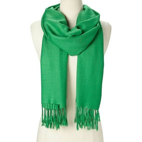 Green Solid Scarfs for Women Fashion Warm Neck Womens Winter Scarves Pashmina Silk Scarf Wrap with Fringes for Ladies by Oussum