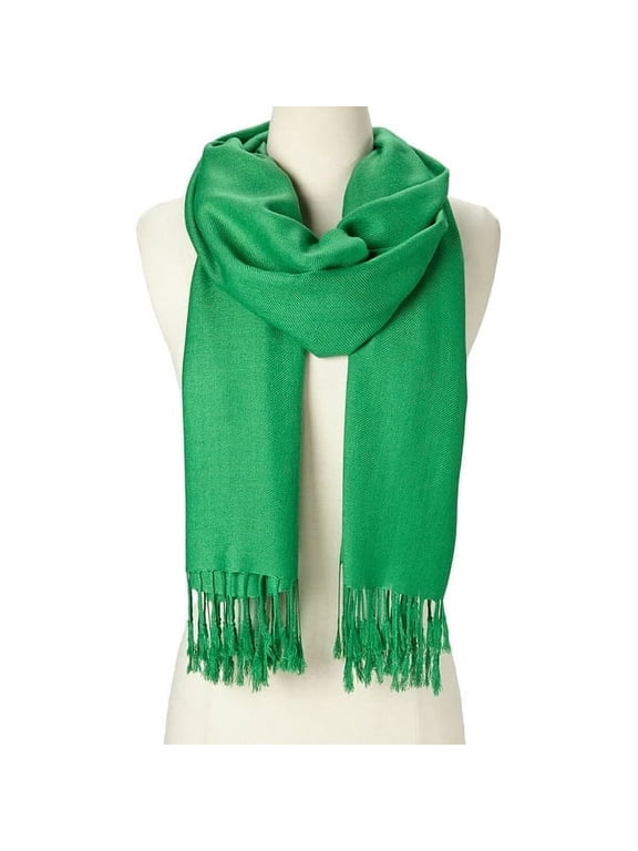 Green Solid Scarfs for Women Fashion Warm Neck Womens Winter Scarves Pashmina Silk Scarf Wrap with Fringes for Ladies by Oussum