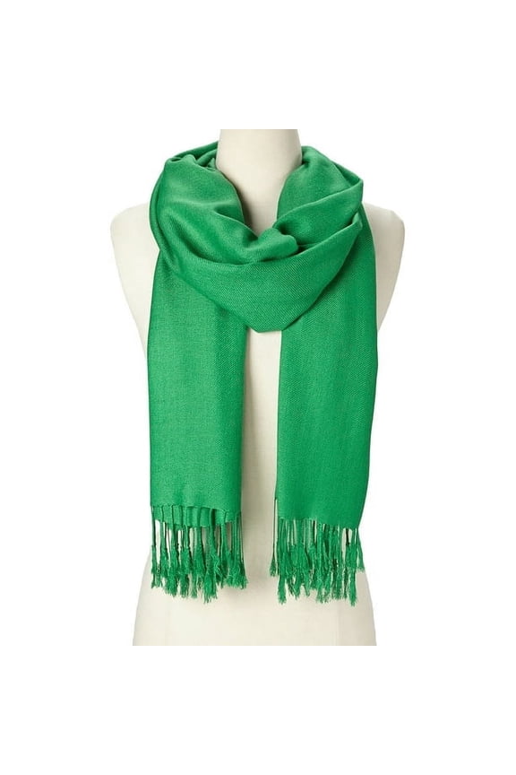 Green Solid Scarfs for Women Fashion Warm Neck Womens Winter Scarves Pashmina Silk Scarf Wrap with Fringes for Ladies by Oussum