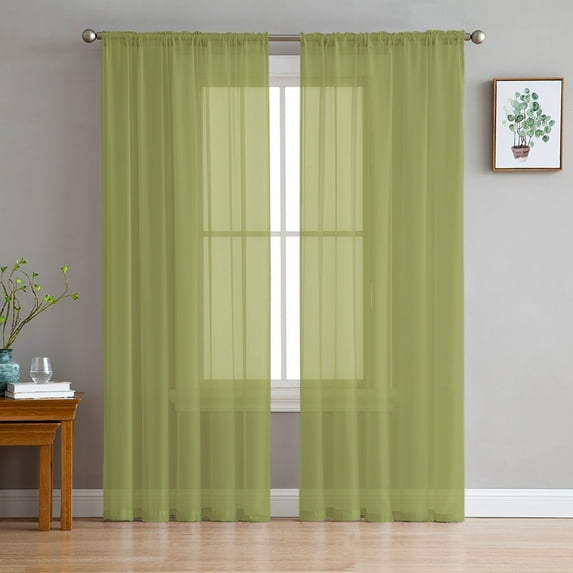 Green Solid, Sheer Curtains 63 Inches Length 2 Panels Set, Window Sheer Curtains for Living Room/Bedroom, Pure Green Color Light Filtering Rod Pocket Curtain 52'' x 63'' x 2