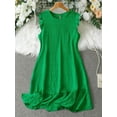 thumbnail image 1 of Green Solid Smocked Flutter Sleeve A-Line Dress For Women, 1 of 6