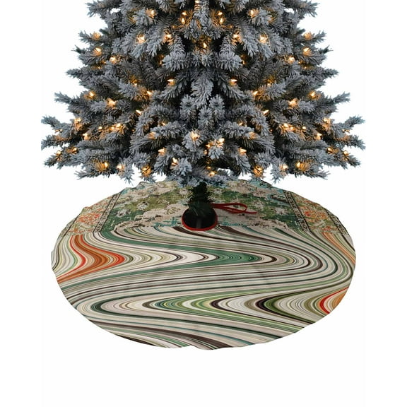 Green Southwest Christmas Tree Skirt 36 Inches Large Christmas Skirt Tree, Boho Vintage Modern Ethnic Art Tree Skirt Christmas Decorations for Fireplace Party Holidays Indoor Outdoor