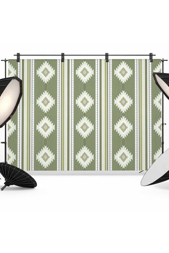 Green Southwestern Backdrops for Photography, Aztec Diamond Motif Tribal Geometric Fabric Photo Background Sturdy Studio Props for Photo Studio, Video Recording, Booth & Photoshoot 7x5ft