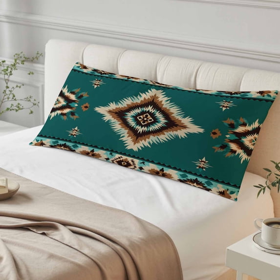 Green Southwestern Body Pillow Cover, Pillowcase Protectors with Zipper, Breathable Decorative Throw Pillow Case Cover, Boho Ethnic Geometric Retro Pillow Shams for Couch Sofa 20x54Inch