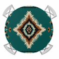 thumbnail image 1 of Green Southwestern Round Tablecloth for 55-60 Inch Tables, Fitted Table Cover with Elastic Edge, Boho Ethnic Geometric Retro Waterproof Outdoor Table Cloth Protector for Patio Garden Dinner Picnic, 1 of 9