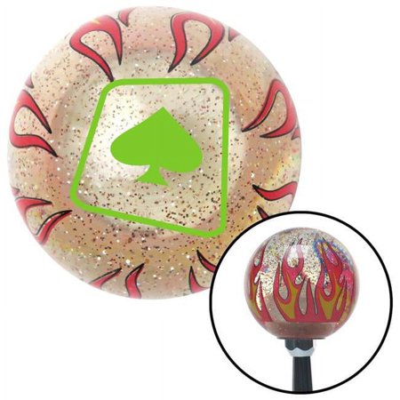 Green Spade on a Card Clear Flame Metal Flake Shift Knob with M16 x 1.5 Insert Auto Brody