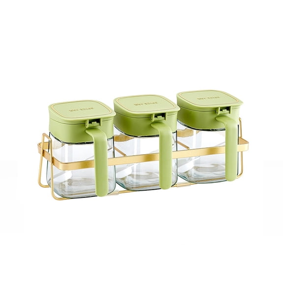 Green Spice Rack Kitchen Set with Three Glass Containers and Organizer