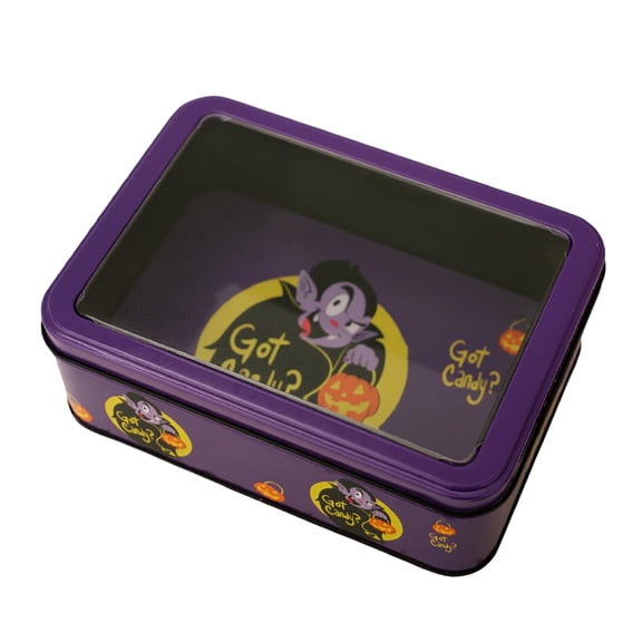 Green Spider Rectangular Metal Tin Box with Transparent Lid for Candy Cookie Storage and Holiday Decorative Use Halloween Theme Design