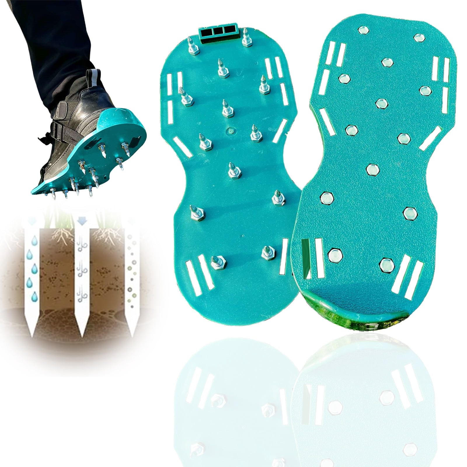 Green Spike Lawn Aerator Shoes Xinyat Garden Soil Loosening Tool – 2.5cm Spikes – Hook & Loop Straps for Yard Patio – One Size Fits All – Free Installation