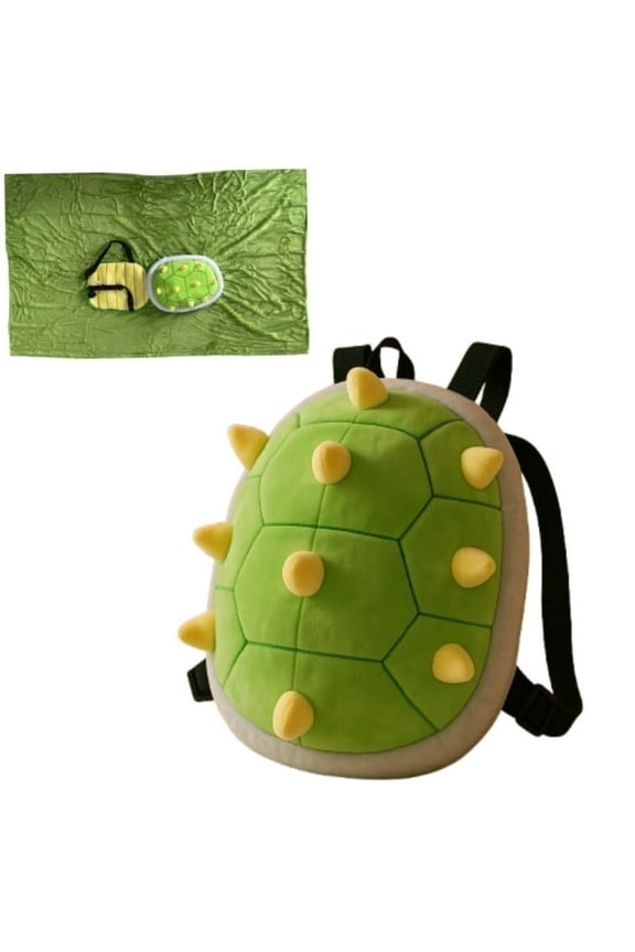 Green Spiked Turtle Shell Backpack, Blanket, and Pillow 3-in-1 Role Playing Costume Accessories Props Soft Plush Cartoon Toy