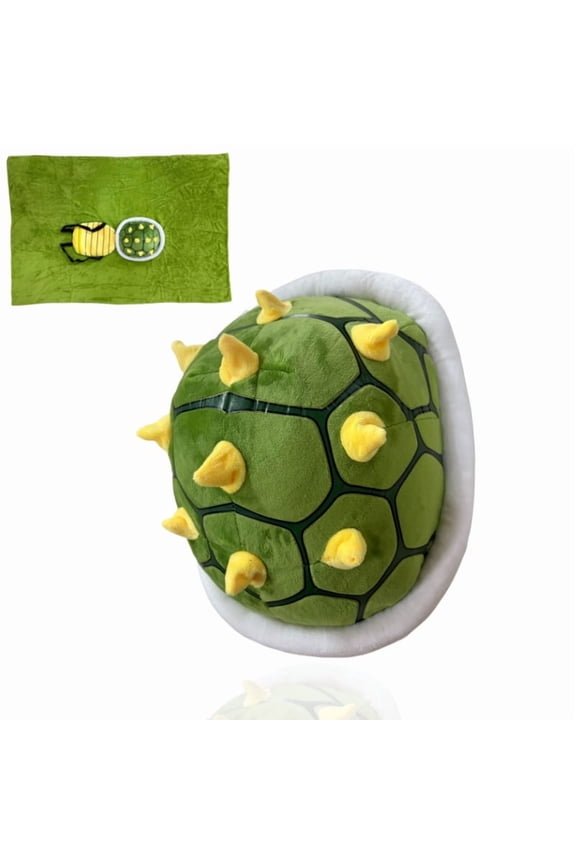 Green Spiked Turtle Shell Backpack, Blanket, and Pillow 3-in-1 Role Playing Costume Accessories Props Soft Plush Cartoon Toy