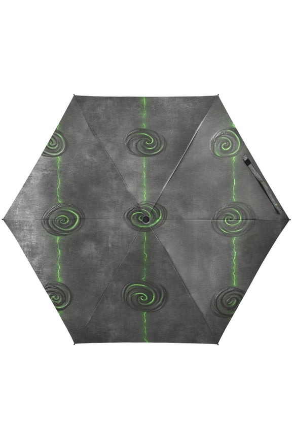 Green Spiral Lines Umbrellas for Sun Auto Open Close UV50+ Waterproof 5-Fold Compact Fiberglass Frame