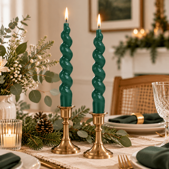 Green Spiral Taper Candle 7.3inches Short Tapered Candles Cute Twisted Candles Unscented Candle Sticks for Holiday Wedding Party Dinner Table Decoration, 2pcs