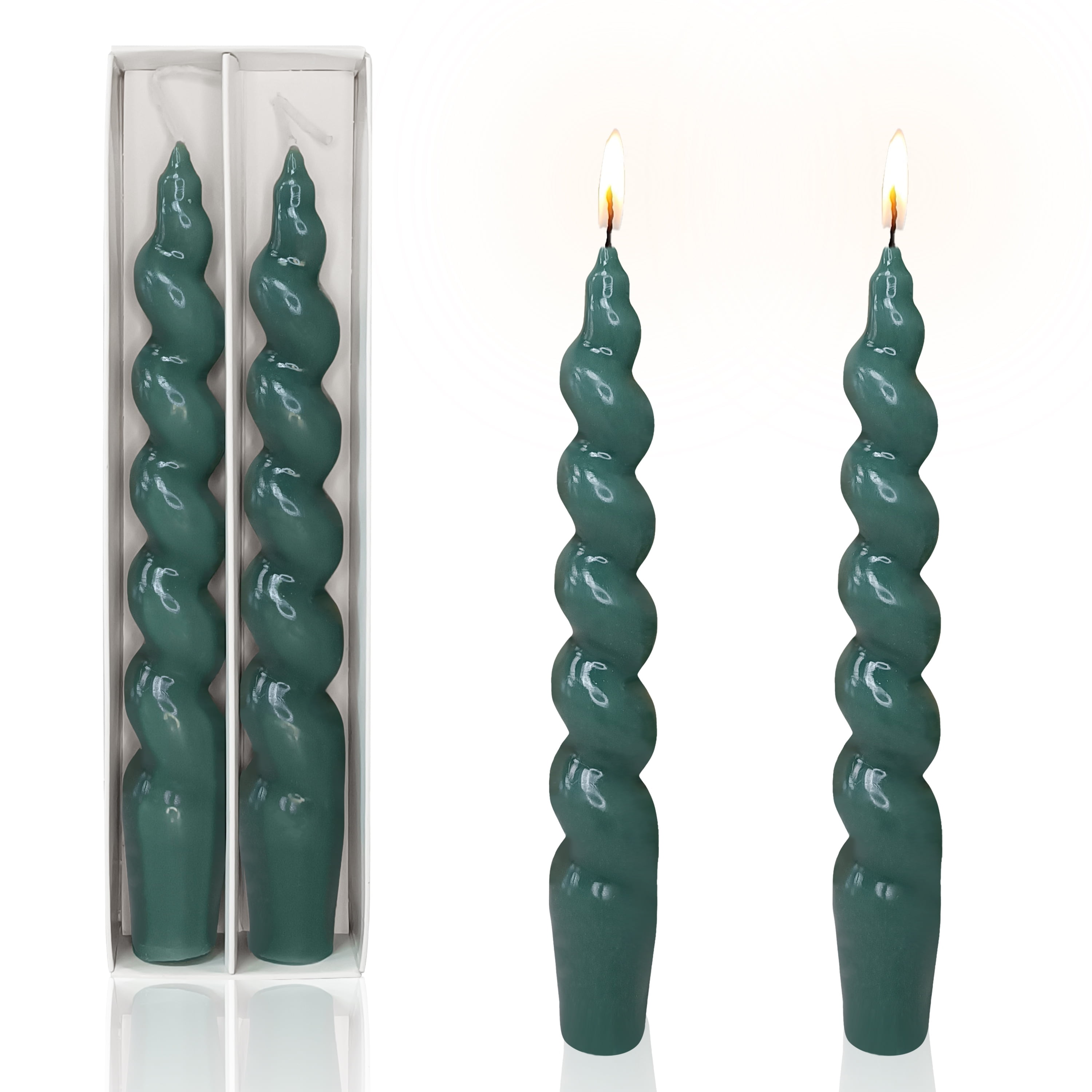 Green Spiral Taper Candle 7.3inches Short Tapered Candles Cute Twisted ...