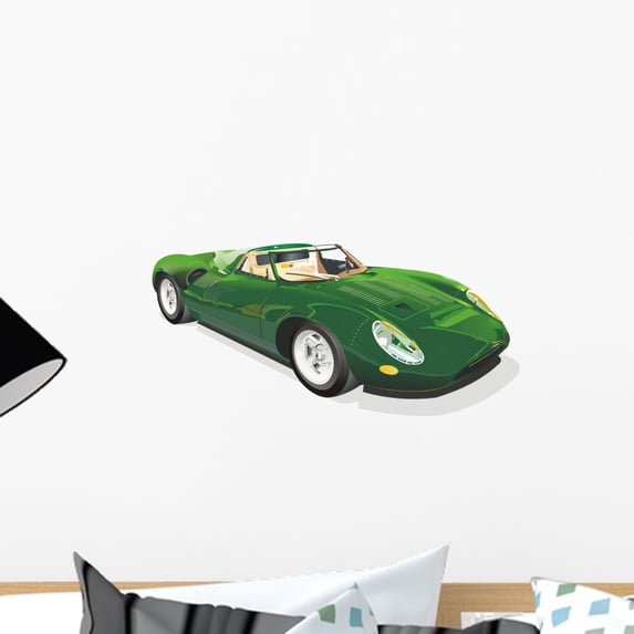 Green Sports Car Wall Decal by Wallmonkeys Peel and Stick Graphic (18 in W x 8 in H) WM127019
