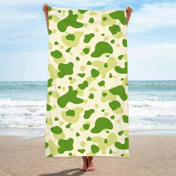 Green Spots Beach Towel Soft Lightweight Microfiber Sand Free Quick Dry Striped Beach Towel 36”x72”