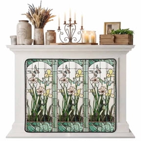 Green Spring Botanical Magnetic Fireplace Cover, Fireplace Draft Blocker, Summer Butterfly Vintage Fireplaces Blanket for Heat Loss/Cold Air, Fireplaces Draft Stopper Cover for Inside 51"x39"