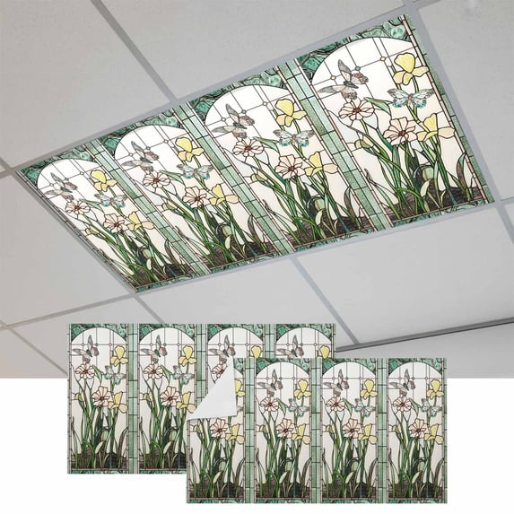 Green Spring Botanical Magnetic Fluorescent Light Covers for Ceiling Lights 2x4 Feet, Summer Butterfly Vintage Office Classroom Kitchen Drop Ceiling Light Covers Lighting Filters Shade Panel 2 Packs