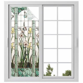 Green Spring Botanical Privacy Window Film, Decorative Frosted Glass Window Film, Summer Butterfly Vintage Reusable Peel and Stick Static Cling for Home Bathroom Office Glass Door 23.6"x59"