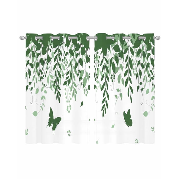Green Spring Botanical Sheer Curtains 45 Inch Length 2 Panels Set for Living Room/Bedroom, Weeping Eucalyptus Butterfly Kitchen Curtains Grommet Semi-Sheer Curtains Drapes Window Treatments 42"x45"x2