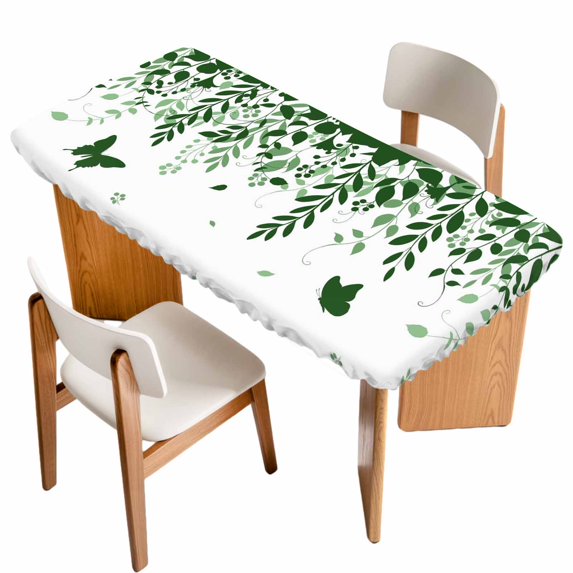 Green Spring Botanical Table Cloths for 5 Foot Rectangle Tables, Weeping Eucalyptus Butterfly Patio Waterproof Elastic Fitted Tablecloths, Washable Rectangular Table Cover for Camping