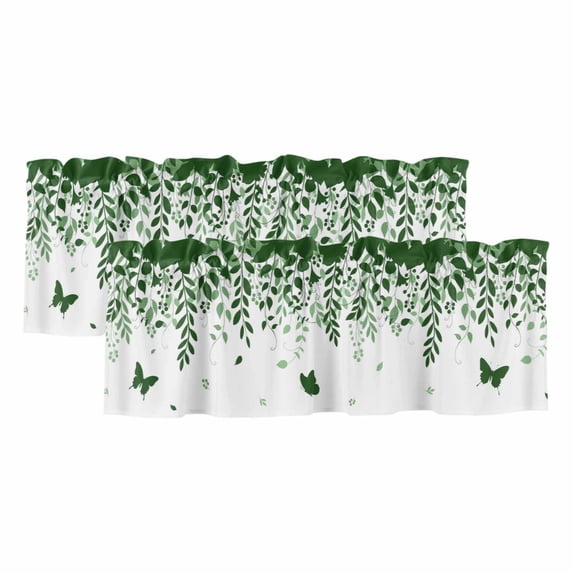 Green Spring Botanical Valances for Windows, Decorative Rod Pocket Window Valance Curtains, Weeping Eucalyptus Butterfly Short Curtain Drapes for Kitchen/Bathroom/Living Room, 2 Panels, 54" W x 18" L