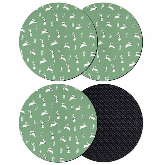 Green Spring Easter Coasters Set of 4, Absorbent Coasters for Drinks, Cute Bunny Botanical Coaster for Desk Coffee Table Protection, Home Decor House Warming Gifts 4"