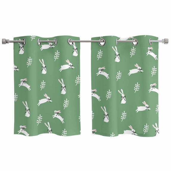 Green Spring Easter Kitchen Curtains Window Panels, Cute Bunny Botanical Insulated Window Treatment Curtain, Grommet Curtains for Bedroom/Living Room/Bathroom, 2 Piece 27.5"Wx39"L