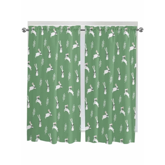 Green Spring Easter Living Room Curtains 2 Panel, Cute Bunny Botanical Cafe Window Treatment, Extra Long Farmhouse Bedroom Bathroom Kitchen Curtains Drapes 104"x72"