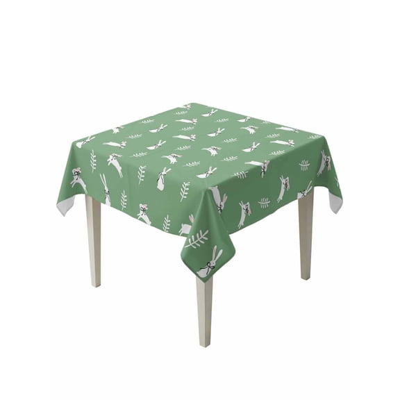 Green Spring Easter Suqare Tablecloth - 54 x 54 Inch, Cute Bunny Botanical Waterproof & StainResistant Tablecloth, Washable Oil-proof Table Cover for Dining/Party/Wedding/Camping/Buffet