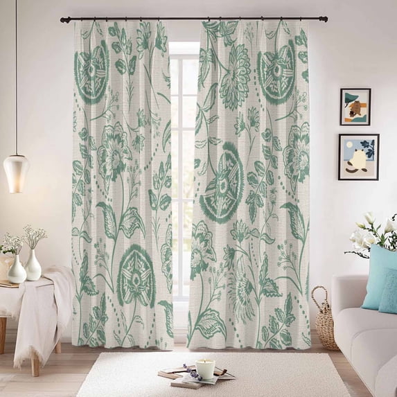 Green Spring Floral Blackout Curtains for Bedroom/Living Room, Pinch Pleated Black Out Curtains, Summer Botanical Vintage Farmhouse Room Darkening Window Drapes with Hooks 2 Panels, 39"x70"