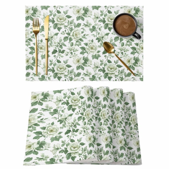Green Spring Floral Placemats Set of 6 Farmhouse Summer Botanical Watercolor Place Mats Indoor Wipeable Table Mats Washable Dining Table Placemats for Kitchen Holiday Party Home Decor 13x19 Inch