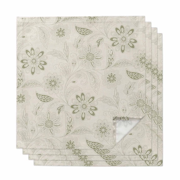 Green Spring Flowers Cloth Napkins, Vintage Leaves Country Rustic Washable and Reusable Dinner Napkins Set of 4, Table Napkin for Kitchen Party Birthday Wedding Hotel Housewarming 20"x20"