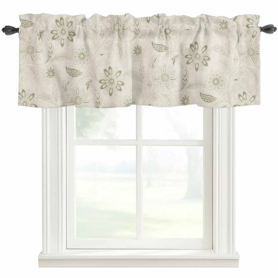 Green Spring Flowers Farmhouse Short Window Curtain Valances, Vintage Leaves Country Rustic Rod Pocket Kitchen Valances for Living Room Bedroom Bathroom Cafe 42" x 12"