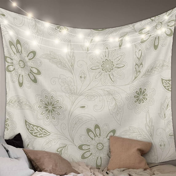 Green Spring Flowers Large Tapestry for Bedroom Wall Hanging Tapestry, Vintage Leaves Country Rustic Ceiling Backdrop Tapestries Poster Blanket Wall Decor for Teens Room Living Room Dorm 100" x 59"