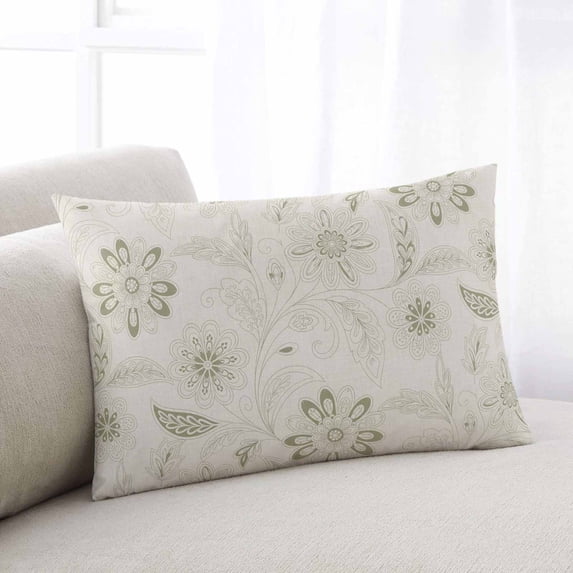 Green Spring Flowers Small Pillow Covers, Vintage Leaves Country Rustic Soft Breathable Throw Pillow Cases with Invisible Zipper, Decorative Pillowcase Pillows Protectors for Sofa Bed Chair 12"x20"