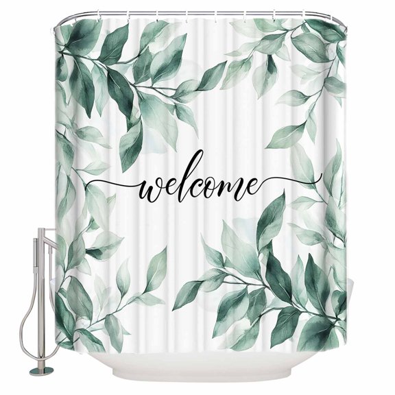 Green Spring Leaves Shower Curtains for Bathroom Waterproof Fabric Bath Curtains Decor Bath Tub Curtain Summer Pastoral Botanical Plants Decorative Shower Curtain Sets with 12 Hooks, 72x72 Inch