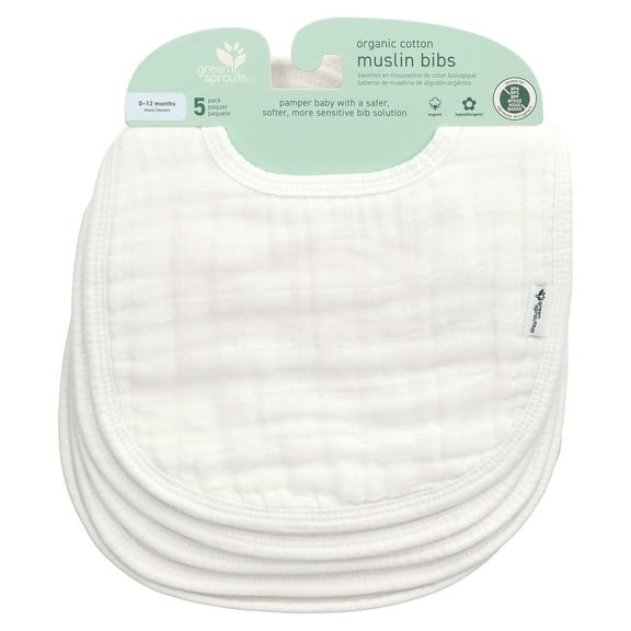 Green Sprouts Baby Boy Muslin Feeding Bibs, Green, 5 Pack