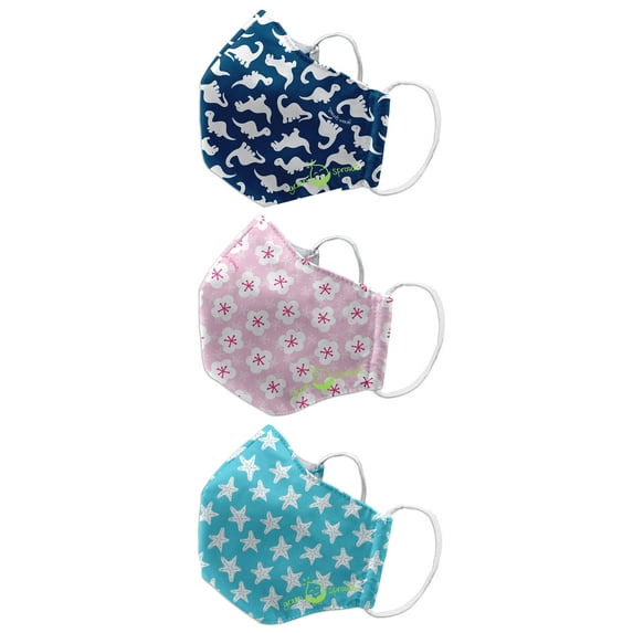 Green Sprouts Kids 3 Pack Reusable Face Mask and Storage Bag Pink Aqua Navy