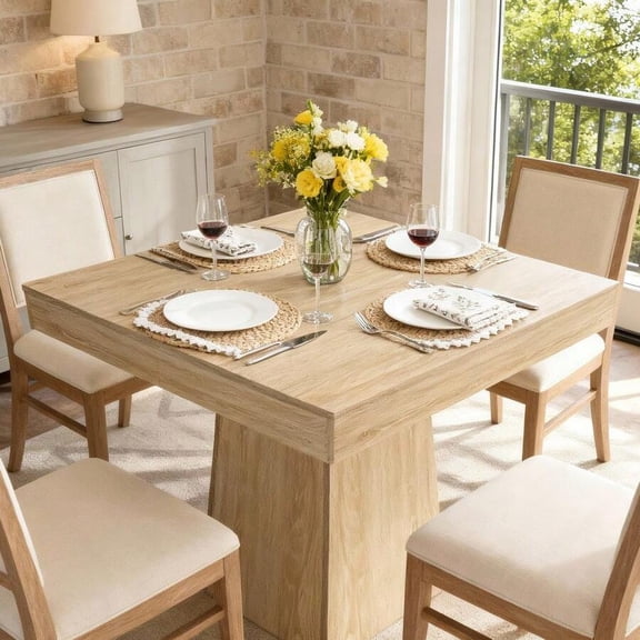 Green Square Dining Table For 4, 31.5 Farmhouse-Style Kitchen Table With Wooden Pedestal Base