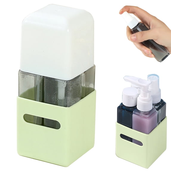 Green Square Travel Bottle Set, 4 in 1 Dispanser with Leak Proof Design, Portable Containers for Shampoo or Lotion, Great for Summer Road Trips or Air Travel