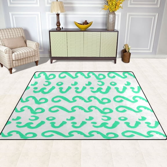 Green Squiggles 63''x48'' Plush Memory Foam Bath Mat, Soft, Absorbent, Non Slip, Durable