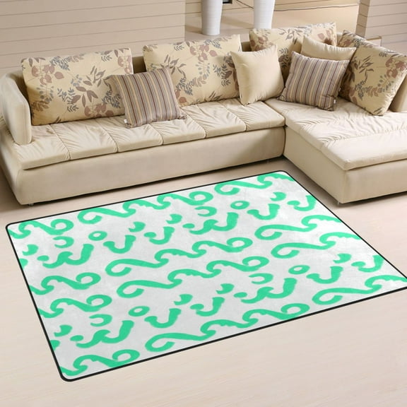 Green Squiggles Soft Polyester Area Rug 31''x20'', Non Slip, Memory Foam, Water Absorbent