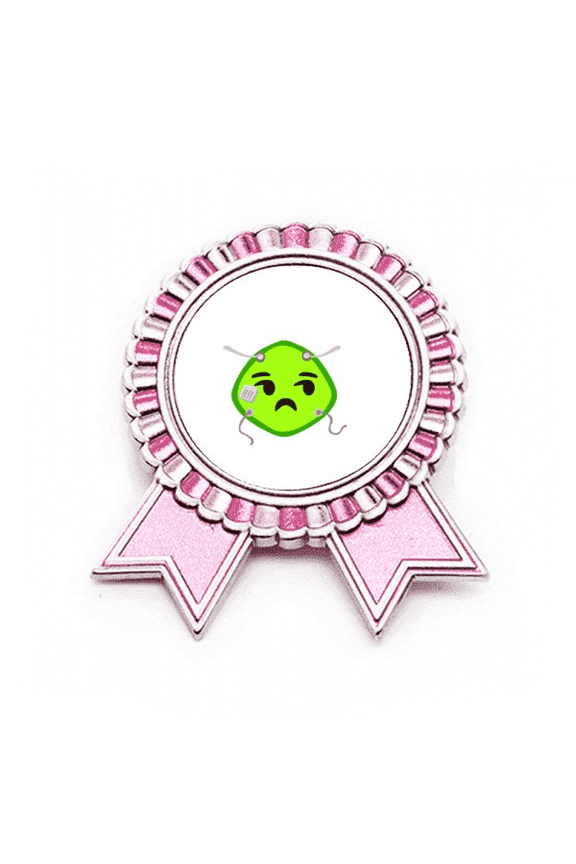 Green Squint Smail Head Expression Badge Brooch Pin Pink Winner Award Medal