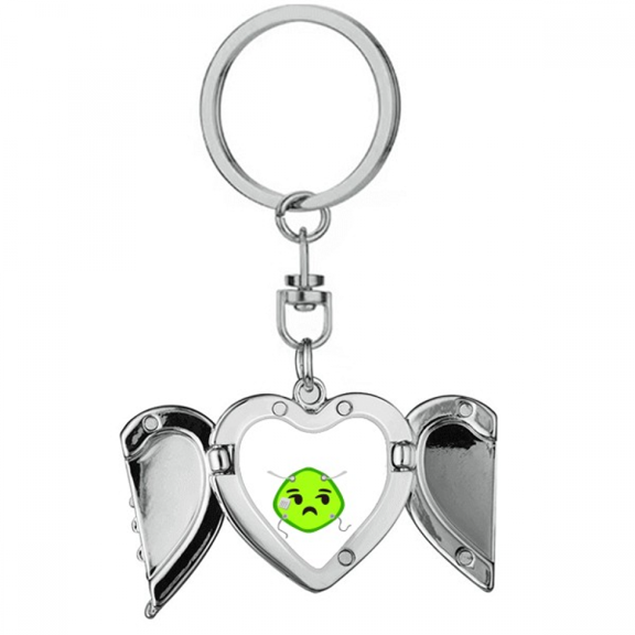 Green Squint Smail Head Expression Heart Angel Wing Key Chain Holder